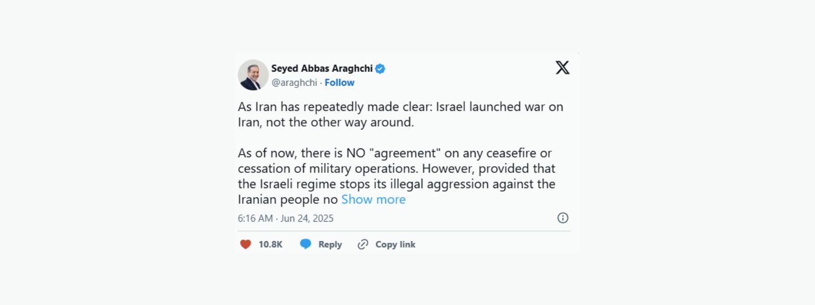 Iran Says ‘No Agreement’ On Any Ceasefire